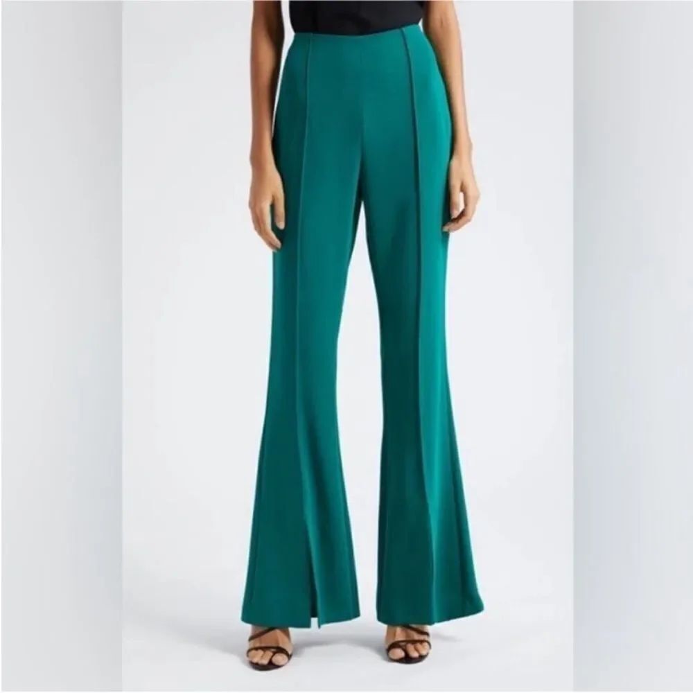 Cinq a Sept NWT Billie High-Rise Wide-Leg Split-Hem Pants in Malachite Size 0